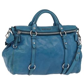 Miu Miu Hand Bag Leather 2way Blue Silver Auth 167732M Silvery Blue