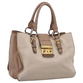 Sac à main Miu Miu Madras en cuir beige et or authentique 207444 Beige Doré