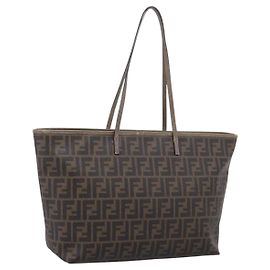 FENDI Zucca Canvas Tote Bag PVC Black Brown 8BH185 Auth hk4222A Brown Black