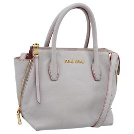 Miu Miu Madras Handtasche Leder 2way Grau Gold Auth am12683V Braun Golden