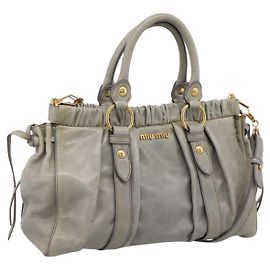 Miu Miu Handtasche Leder 2way Grau Gold Authentisch 167739M Braun Golden