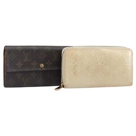 LOUIS VUITTON Monogram Long Wallet 2 Set Beige LV Auth ar14329 Bege Monograma
