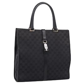 Borsa Tote GUCCI GG Canvas Nero Argento 002 1064 Auth am12702A Nero Argento