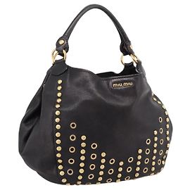 Miu Miu Schultertasche Leder Schwarz Goldfarben Auth 167742M Schwarz Andere