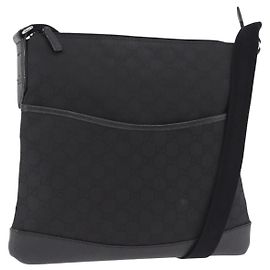 Borsa a tracolla GUCCI GG Canvas Outlet Nero Argento 374414 Auth 206722A Nero Argento