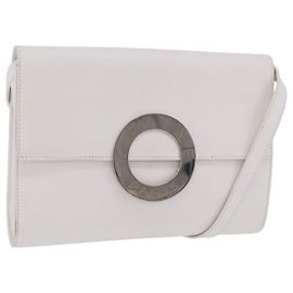 Céline CELINE Circle Schultertasche Leder Weiß Silber Auth 207586A Silber Weiß