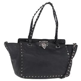 Bolso Valentino Studs de piel 2way Negro Plata Auth ka6536 Negro Plata