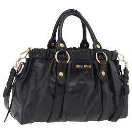 Miu Miu Handtasche Leder 2way Schwarz Gold Auth 167738SAM Schwarz Golden