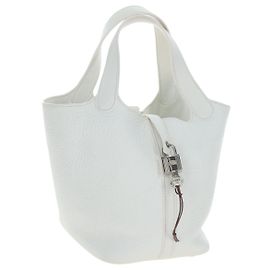 Hermès HERMES Picotan Lock PM Handtasche Taurillon Leder White Silver Auth 204895SAM Silber Weiß