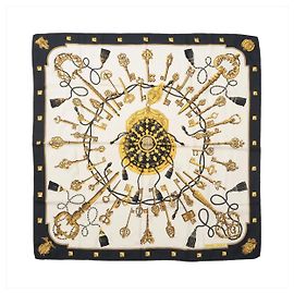 Hermès Carré 90 "LES CLES" Seidentuch in Schwarz Schwarz
