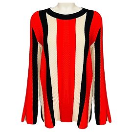 Pull-over en maille de laine à manches longues Akris Punto Orange / Cream / Black Multicolore