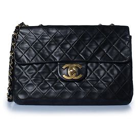 Chanel, Bolsa de aba Vintage XL acolchoada Preto Dourado