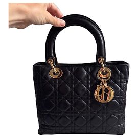 Christian Dior Lady Dior bag in black leather Black