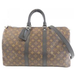 Louis Vuitton Monogram Macassar Keepall Bandoulière 45cm Boston Bag Castaño
