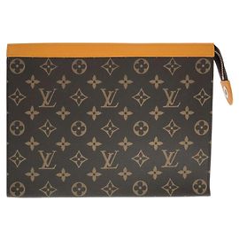 Louis Vuitton Monogram Macassar Pochette Voyage MM Marron Doré Jaune
