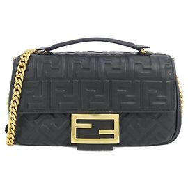 Borsa a spalla midi Fendi Baguette Chain Nero