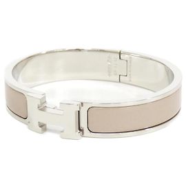 Hermès Pulseira Charm Hermes Click H PM Prata Bege