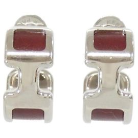 Hermès Hermes Olympe PM Stud Earrings Ohrringe Silber Rot