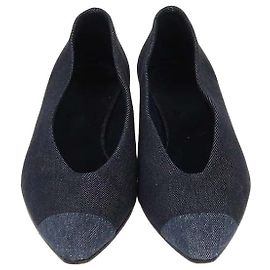 Loro Piana Two Tone Blue Denim Rebecca Cap Toe Ballet Flats Navy blue