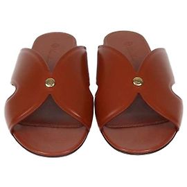 Loro Piana Oxblood Glazed Leather Vera Flat Sandals Dark brown