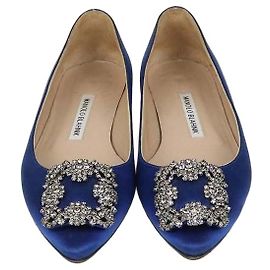 Manolo Blahnik Blue Satin Hangisi Flats Azul