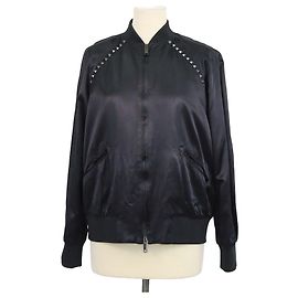 Giacca Bomber Valentino Rockstud con zip in misto viscosa nera Nero