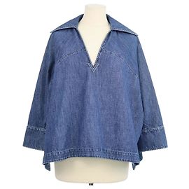 Top Valentino in denim blu, scollo a V e maniche tre quarti Blu