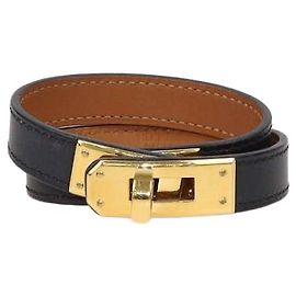 Hermès Pulseira Kelly Double Tour em couro preto Hermes Preto