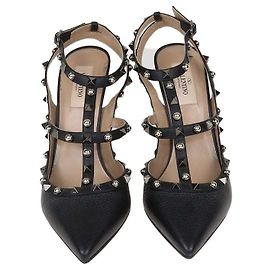 Sapatos de Salto Valentino Rolling Rockstud Caged em couro preto Preto