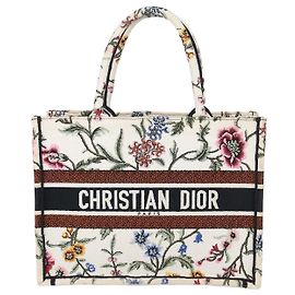 Christian Dior Multicolor Petites Fleurs Embroidered Canvas Medium Book Tote Multicolore