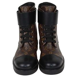 Louis Vuitton Black Monogram Canvas and Leather Wonderland Flat Ranger Boots Brown Black
