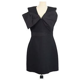 Alexander McQueen Mini-Kleid aus schwarzer Wolle und Seide mit Schleife Schwarz