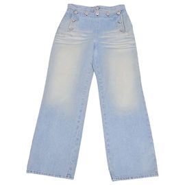 Pantalon Chanel Coco Beach Sailor en denim délavé bleu clair, coupe droite Bleu clair