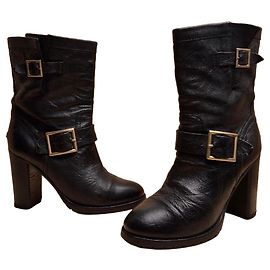 Bottines à boucle en cuir noir Jimmy Choo Noir