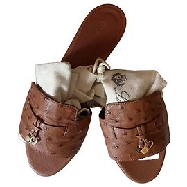 Ciabatte in pelle di struzzo Loro Piana Marrone