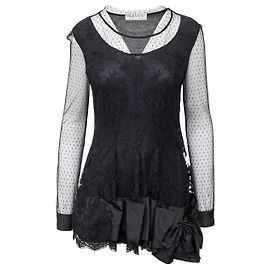 Valentino Lace Embroidered Long Top Black