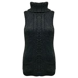 Oscar de la Renta Pull à col roulé sans manches en maille de cachemire gris anthracite Gris