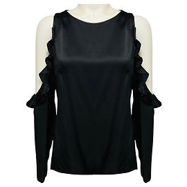 Autre Marque Cushnie et Ochs Cold-Shoulder-Top mit Rüschen aus schwarzem Seidensatin Schwarz