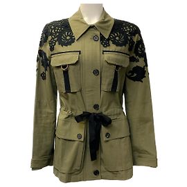 Giacca Utility Heritage in cotone verde armata Veronica Beard con pizzo Verde