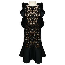 Michael Kors Collection Black / Nude Cocktailkleid aus Spitze mit Rüschen Schwarz