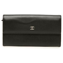 Schwarzes Chanel CC Caviar Flap Long Wallet Schwarz