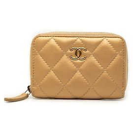 Goldene Chanel CC Zippy Münztasche aus gestepptem Lammleder Golden