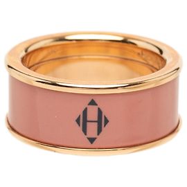 Hermès Medium Gold Plated Enamel H Diamant Uni Ring Gold Golden