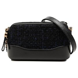 Clutch Chanel Gabrielle Double Zip em Tweed Preto com Alça de Corrente Preto