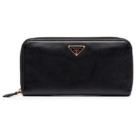 Cartera de viaje Prada Saffiano negra con cremallera, carteras largas Negro