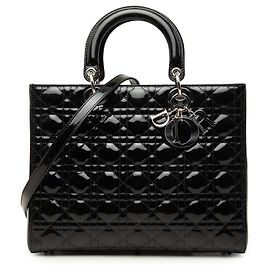 Bolso Lady Dior Large de piel charol Cannage Negro Negro