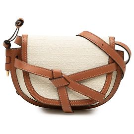 Bolsa Tiracolo Gate Mini Bicolor LOEWE em Tela Anagram e Pele de Vitelo Lisa Bege Bege