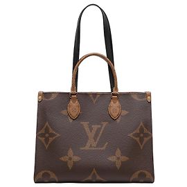 Bolsa Satchel Louis Vuitton Monogram Reverse Giant OnTheGo MM Castanha Marrom