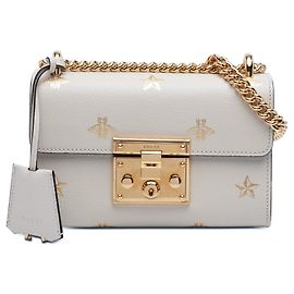 Borsa a tracolla Gucci Small Leather Bee Star Padlock bianca Bianco