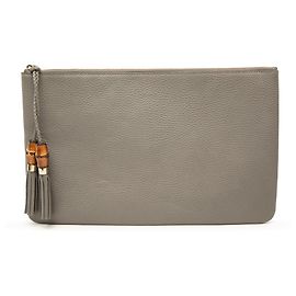 Clutch Gucci de piel de becerro gris con borla de bambú Gris